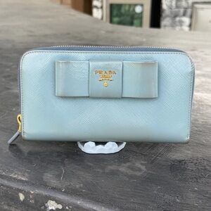 Prada Sky Blue Bow Accent Wallet